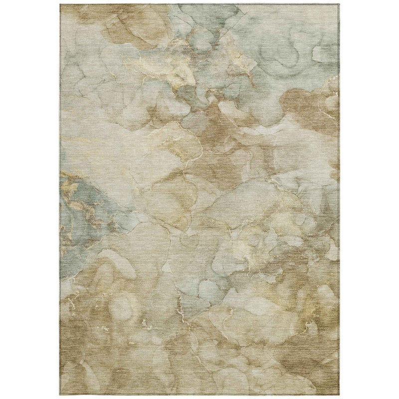 3' X 5' Beige And Ivory Abstract Washable Indoor Outdoor Area Rug