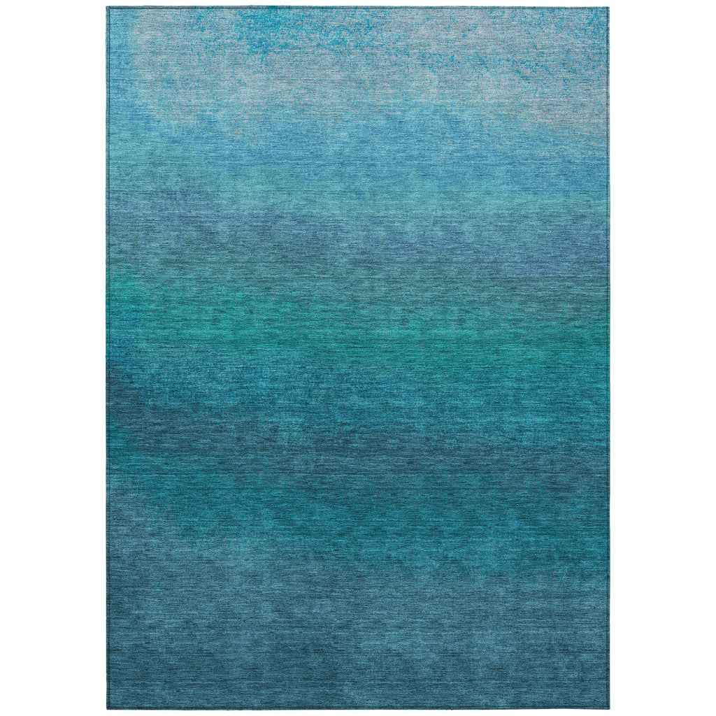 8' X 10' Teal Blue And Sky Blue Ombre Washable Indoor Outdoor Area Rug