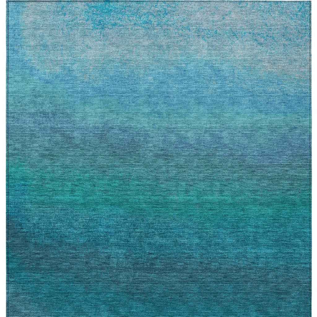 8' X 10' Teal Blue And Sky Blue Ombre Washable Indoor Outdoor Area Rug