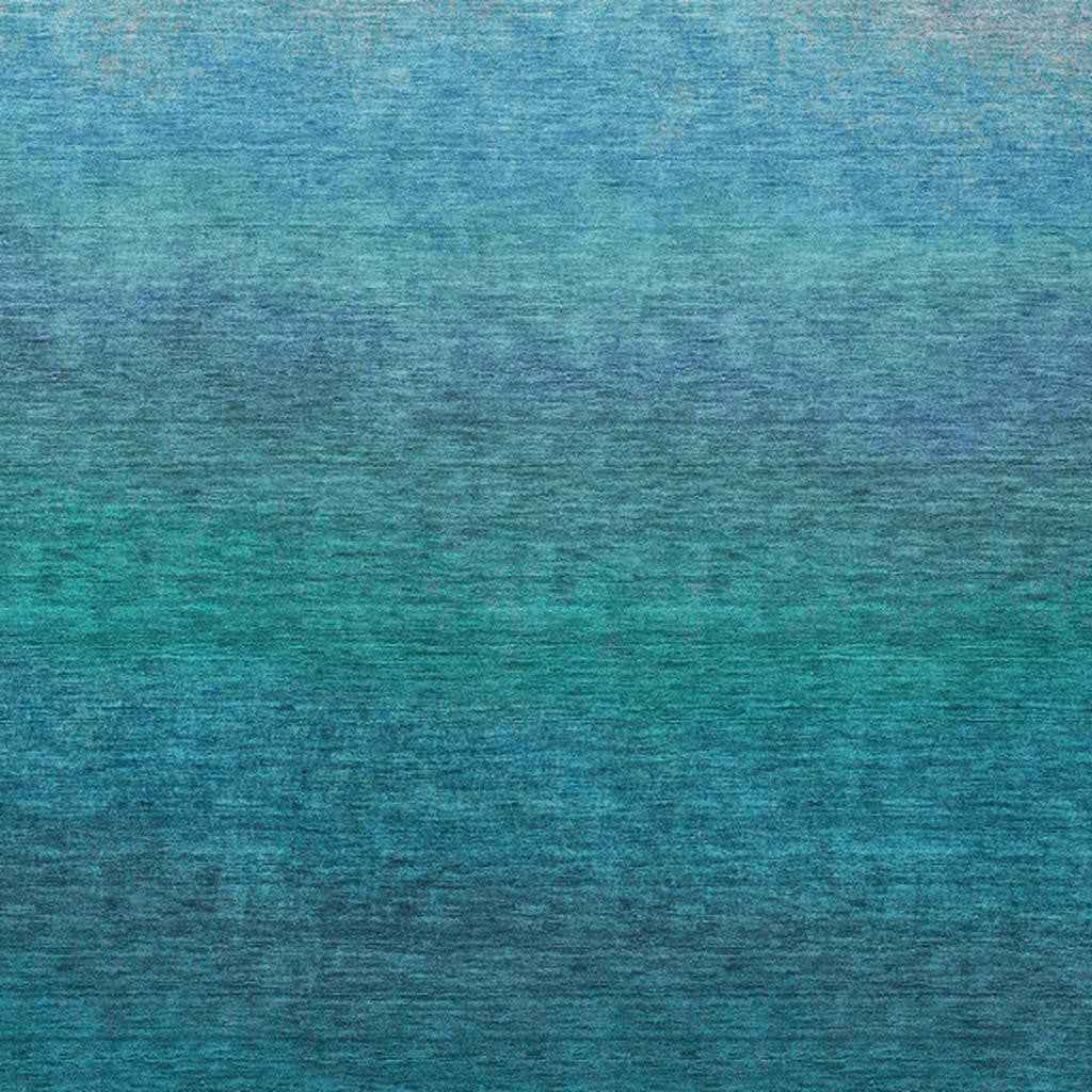 10' X 14' Teal Blue And Sky Blue Ombre Washable Indoor Outdoor Area Rug