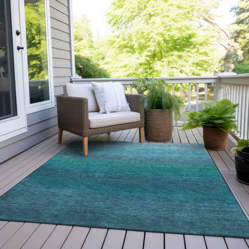 10' X 14' Teal Blue And Sky Blue Ombre Washable Indoor Outdoor Area Rug