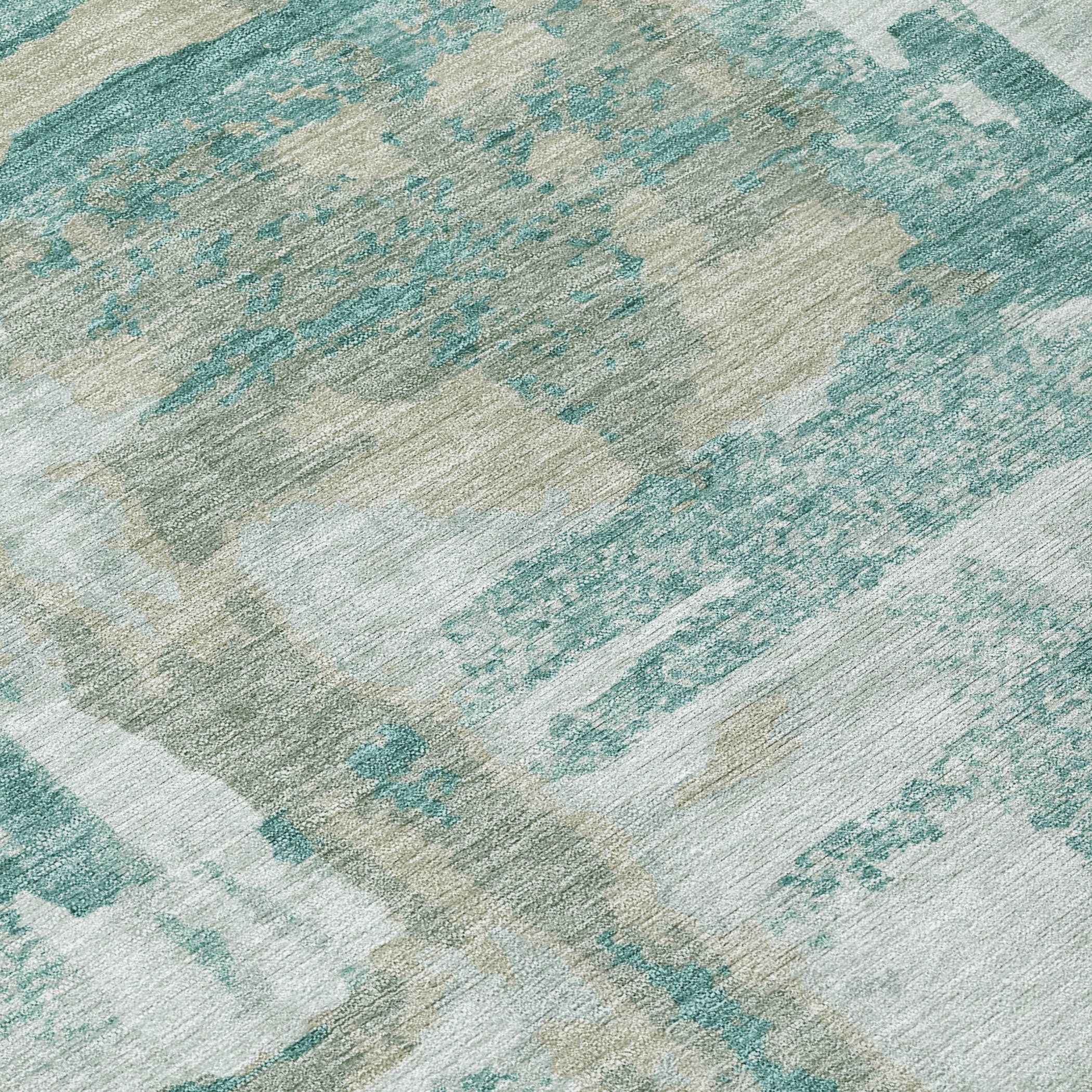 10' X 14' Teal Blue And Ivory Abstract Washable Indoor Outdoor Area Rug