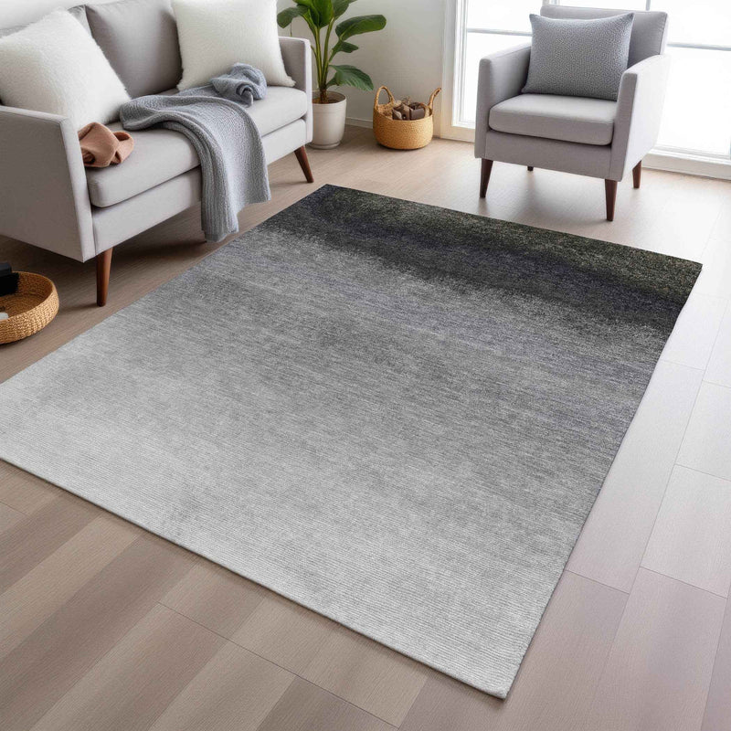 10' X 14' Silver And Black Ombre Washable Indoor Outdoor Area Rug