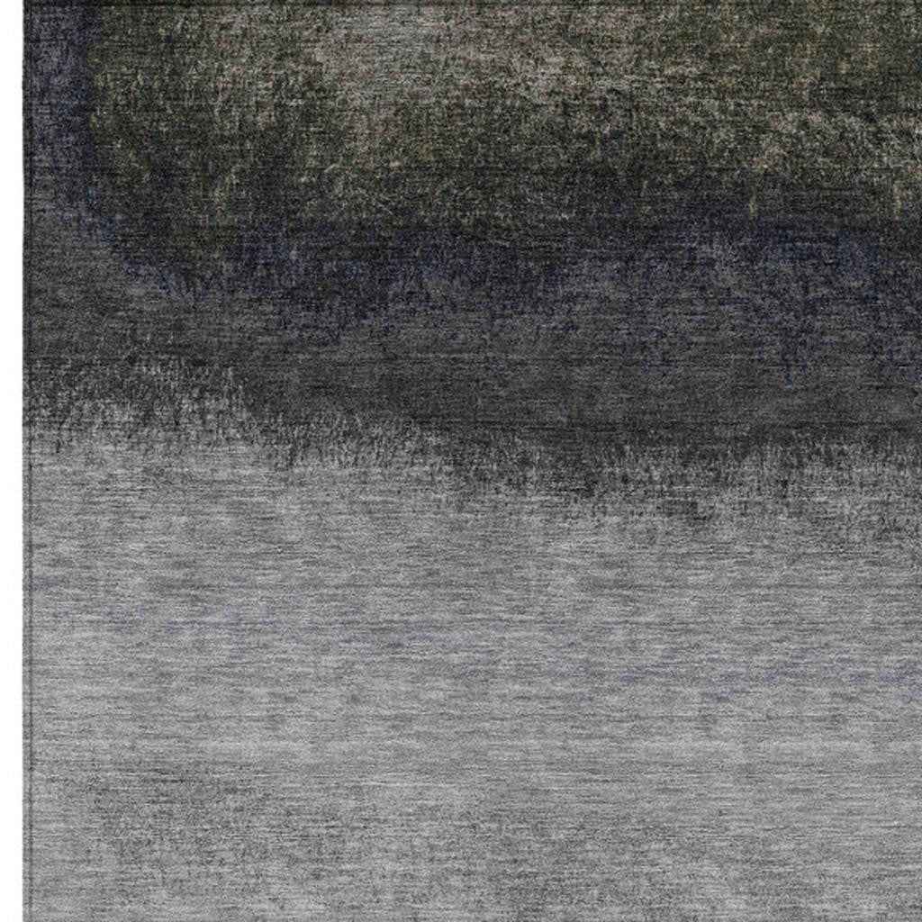 10' X 14' Silver And Black Ombre Washable Indoor Outdoor Area Rug