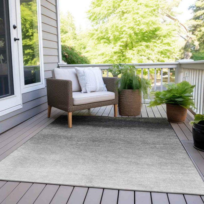 10' X 14' Silver And Black Ombre Washable Indoor Outdoor Area Rug