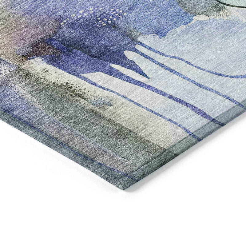 8' Brown Purple And Ivory Round Abstract Washable Indoor Outdoor Area Rug