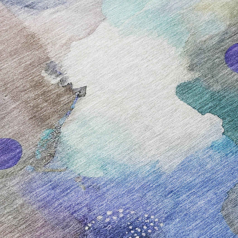 8' Brown Purple And Ivory Round Abstract Washable Indoor Outdoor Area Rug