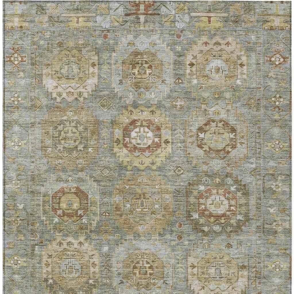 8' X 10' Sage Brown And Taupe Medallion Washable Indoor Outdoor Area Rug