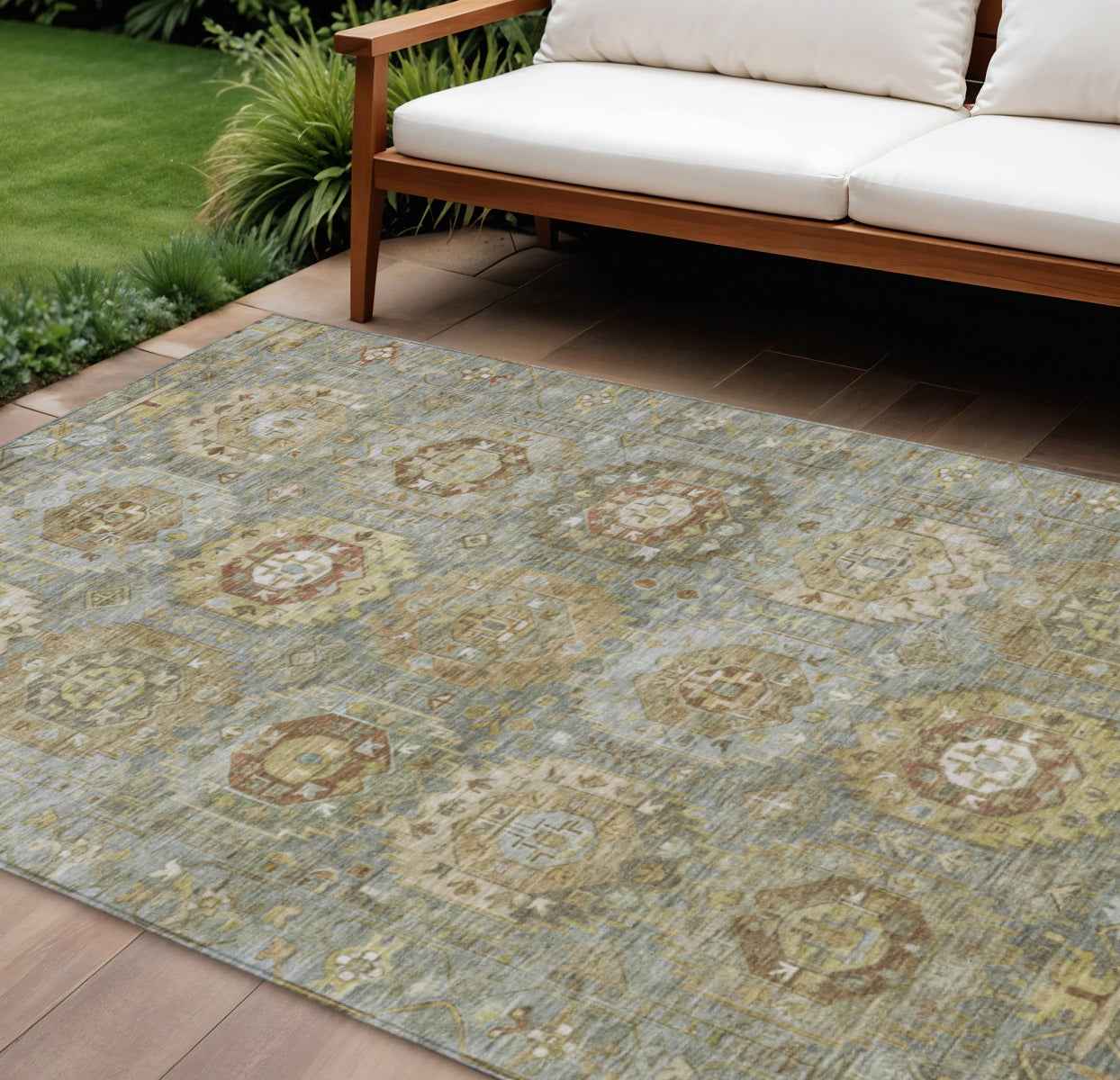 8' X 10' Sage Brown And Taupe Medallion Washable Indoor Outdoor Area Rug