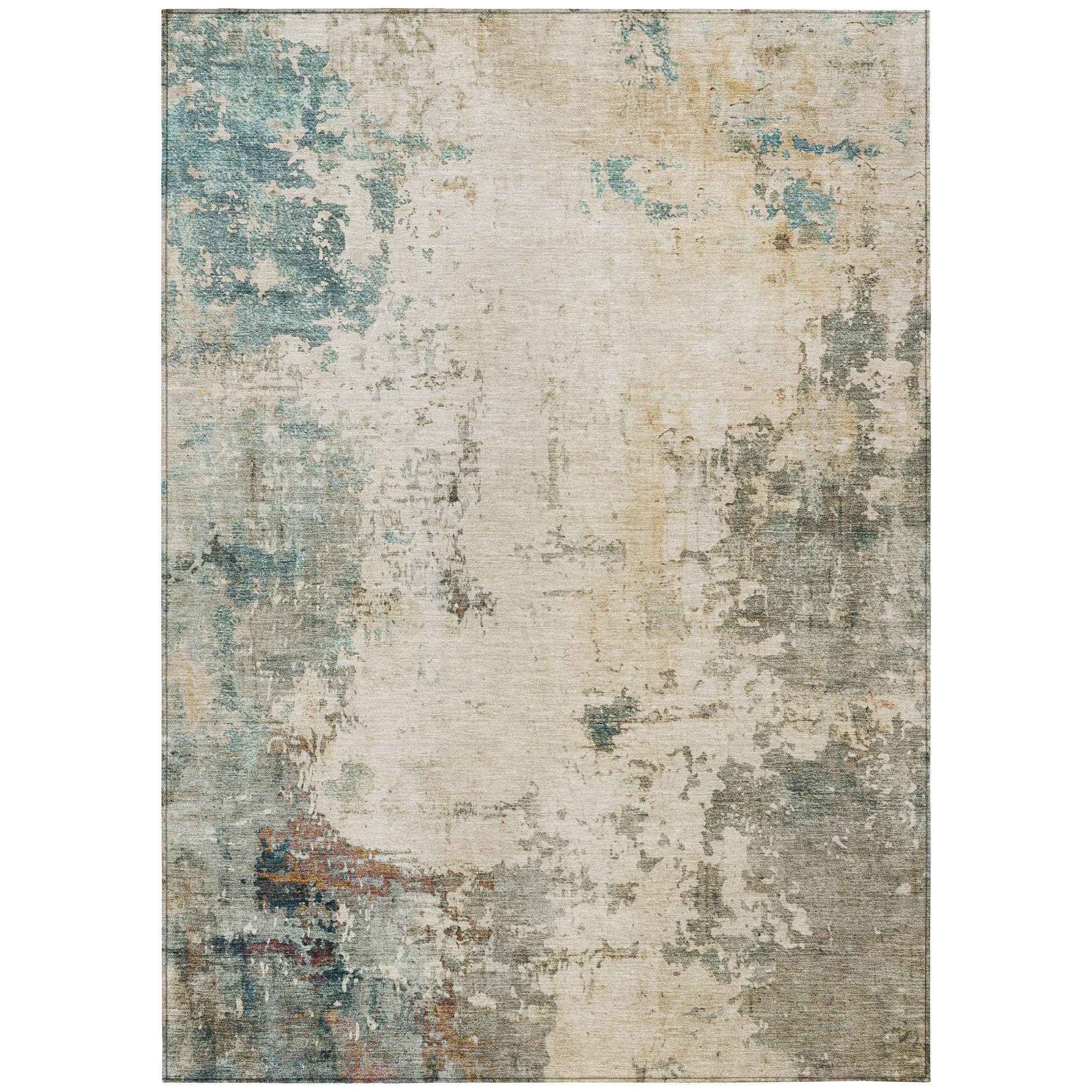 3' X 5' Ivory And Taupe Abstract Washable Indoor Outdoor Area Rug