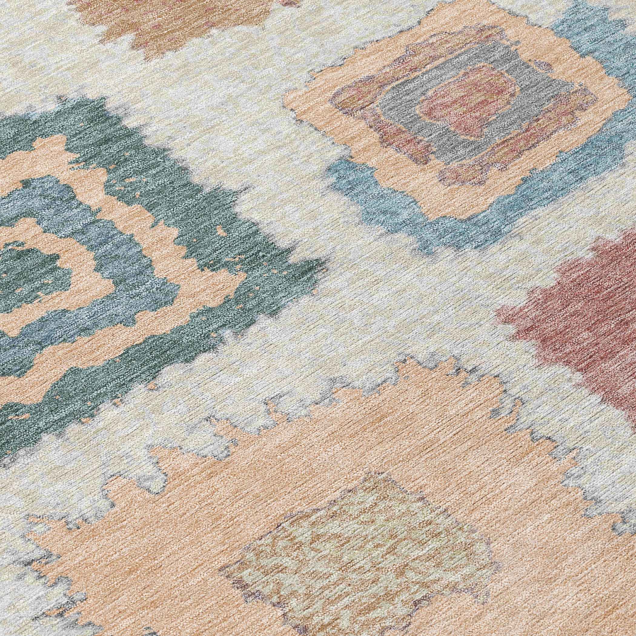 8' Peach Ivory And Beige Round Geometric Washable Indoor Outdoor Area Rug