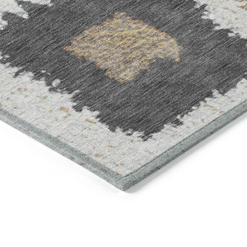 8' X 10' Ivory Charcoal And Gold Geometric Washable Indoor Outdoor Area Rug