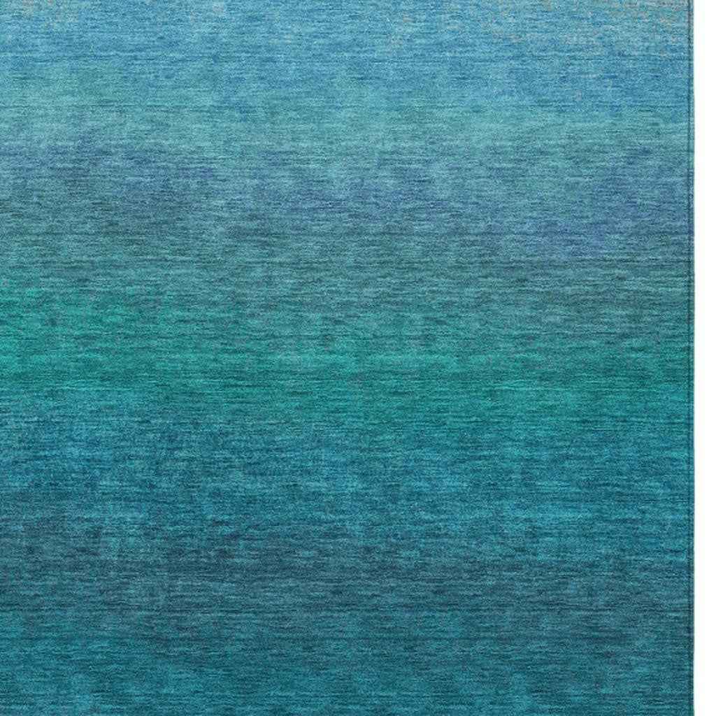 5' X 8' Teal Blue And Sky Blue Ombre Washable Indoor Outdoor Area Rug