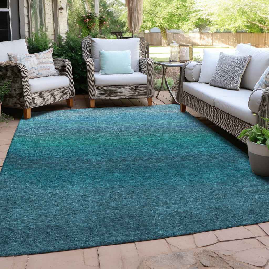 5' X 8' Teal Blue And Sky Blue Ombre Washable Indoor Outdoor Area Rug