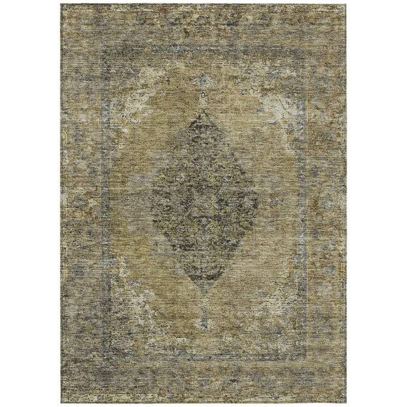 3' X 5' Khaki And Beige Medallion Washable Indoor Outdoor Area Rug
