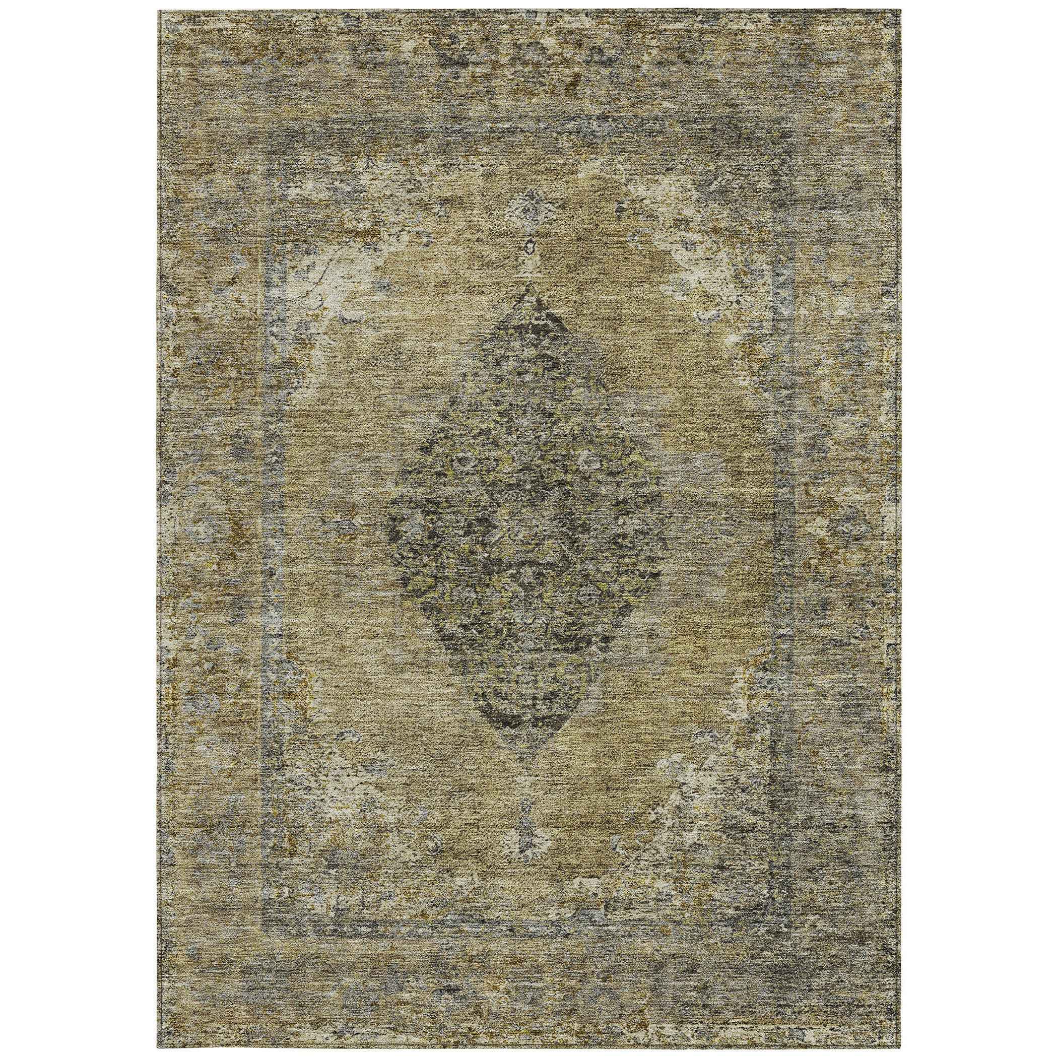 3' X 5' Khaki And Beige Medallion Washable Indoor Outdoor Area Rug