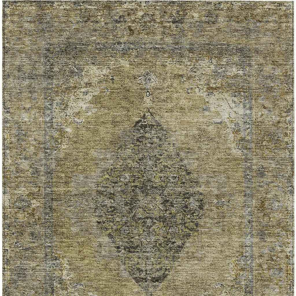 3' X 5' Khaki And Beige Medallion Washable Indoor Outdoor Area Rug