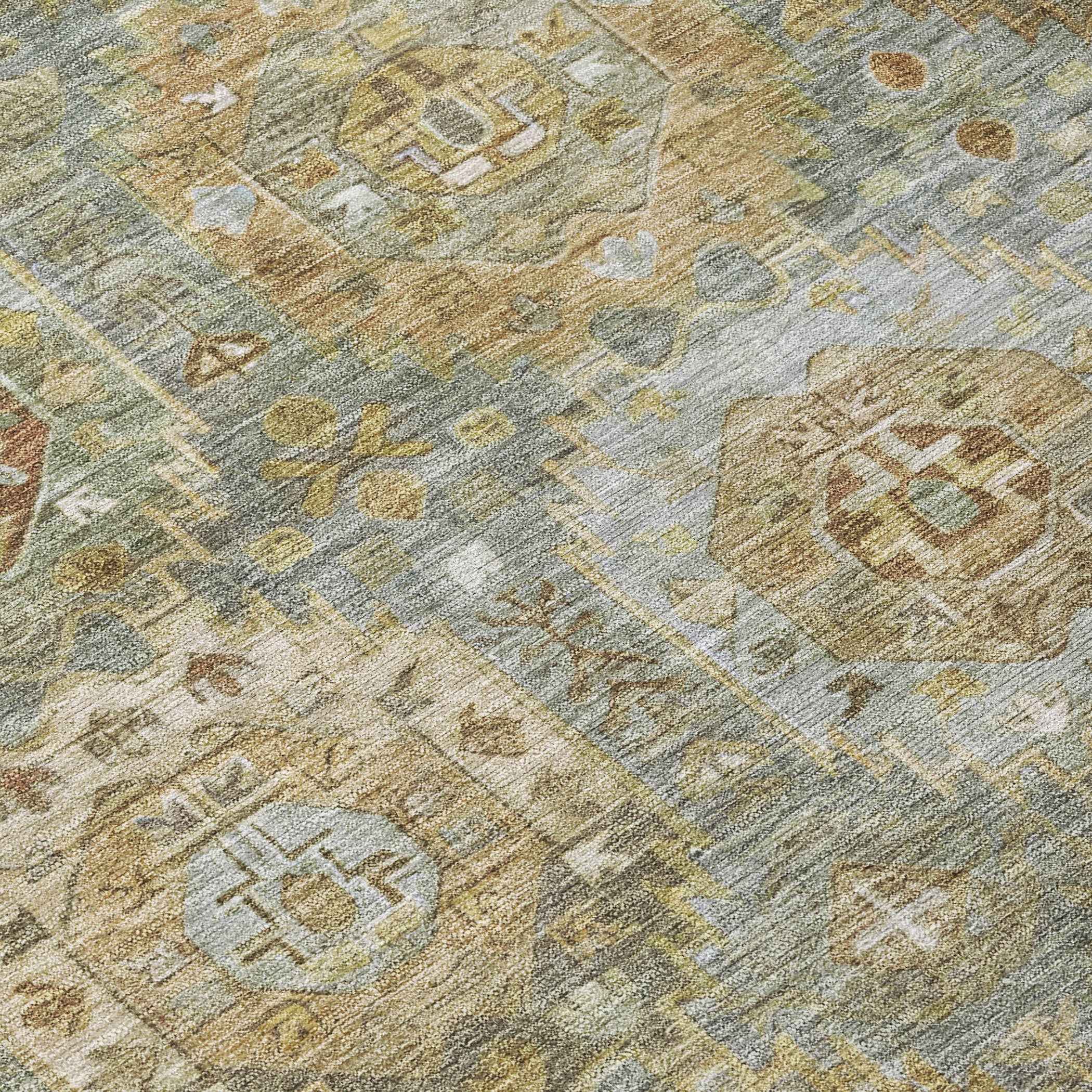 8' Sage Brown And Taupe Round Medallion Washable Indoor Outdoor Area Rug