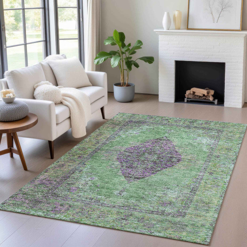 3' X 5' Lime Green And Purple Medallion Washable Indoor Outdoor Area Rug