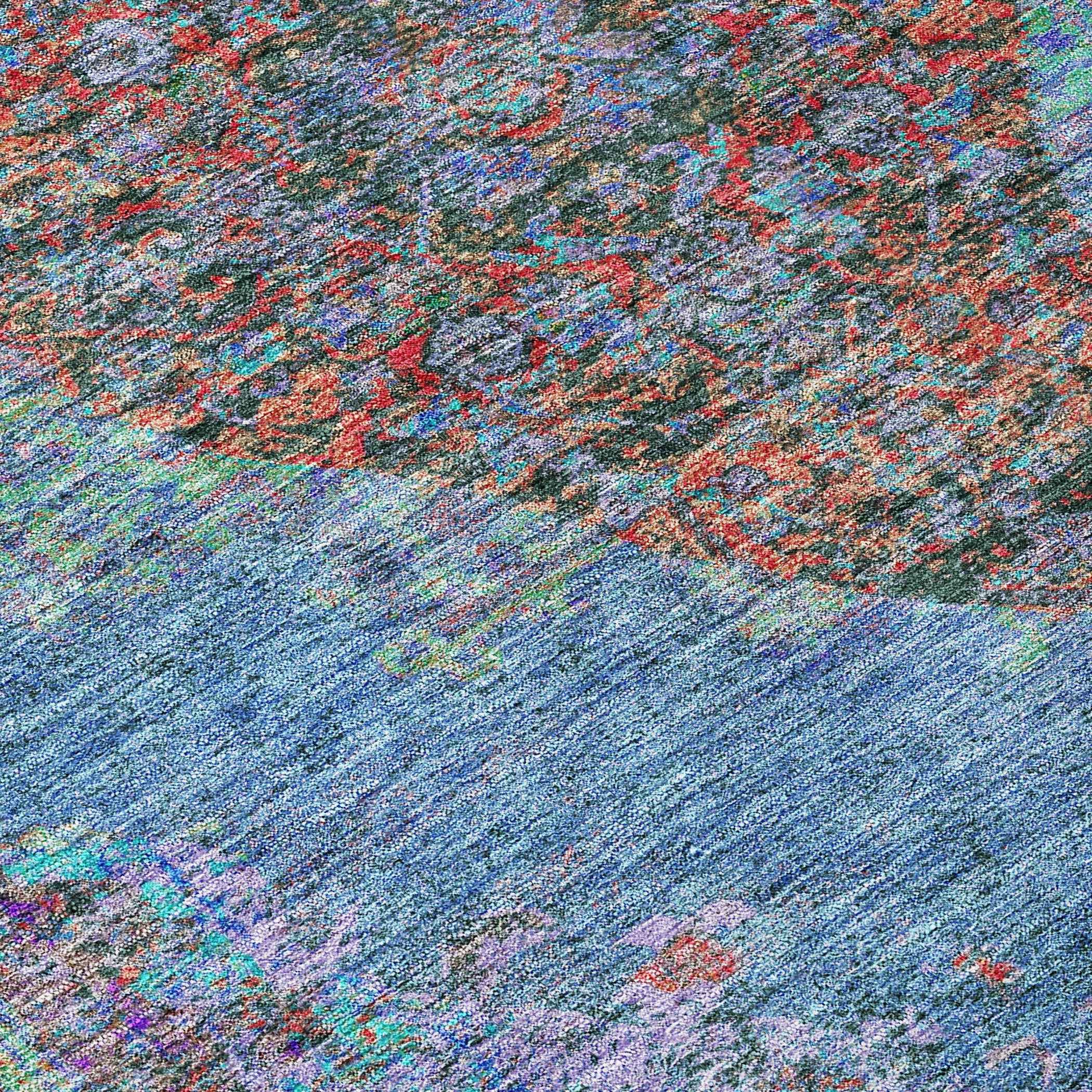 8' Blue And Rust Round Medallion Washable Indoor Outdoor Area Rug