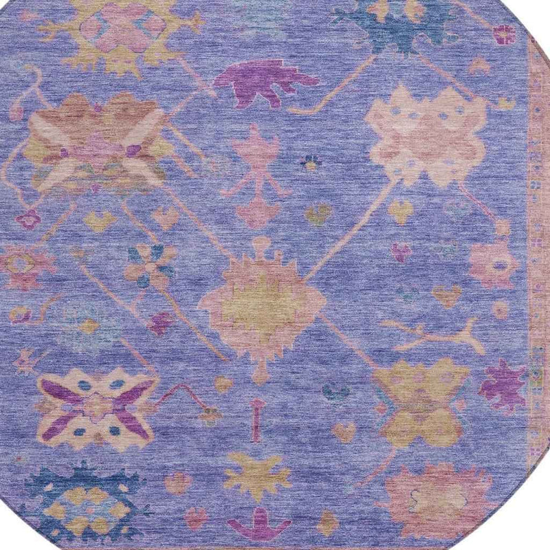 8' Purple And Blue Round Tribal Washable Indoor Outdoor Area Rug