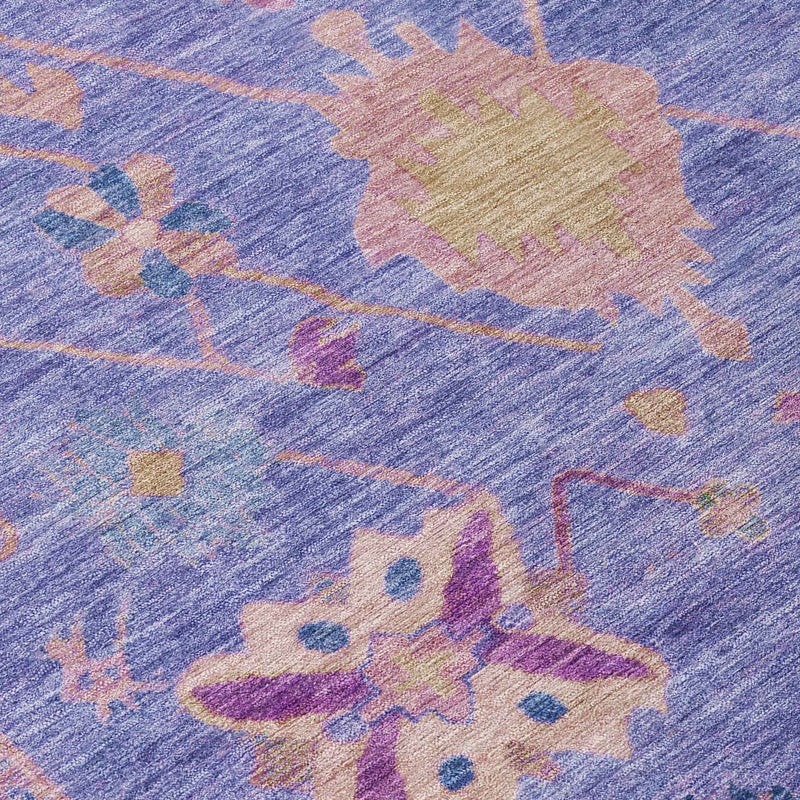 8' Purple And Blue Round Tribal Washable Indoor Outdoor Area Rug