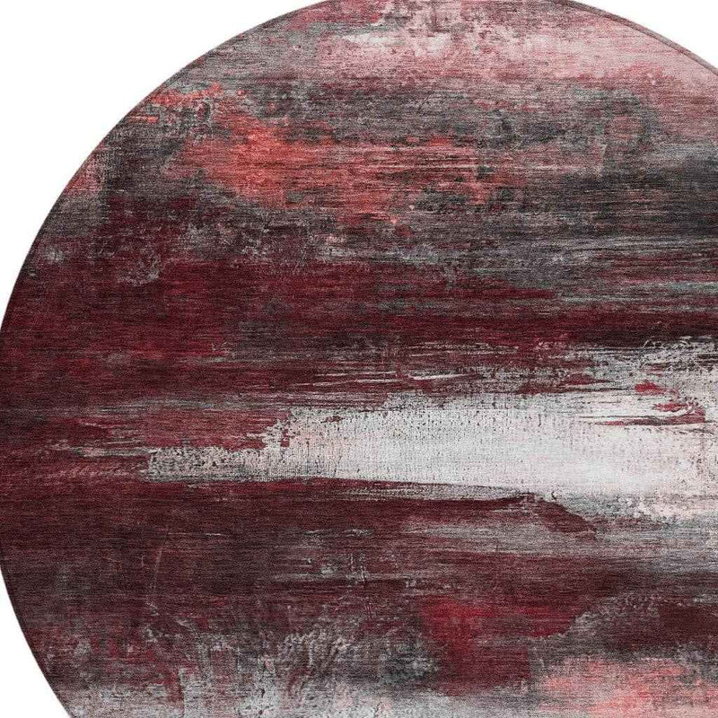 8' Merlot Charcoal And Ivory Round Abstract Washable Indoor Outdoor Area Rug