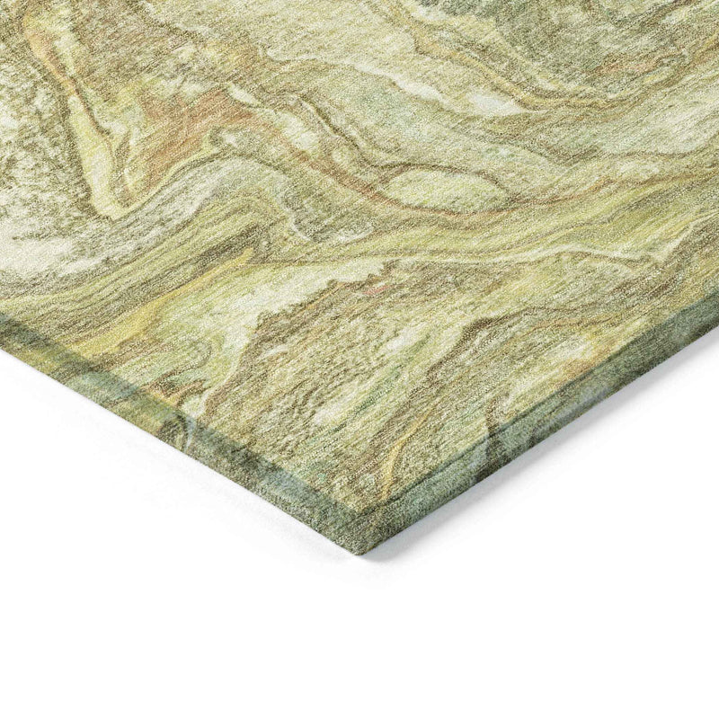 8' Gold And Taupe Round Abstract Washable Indoor Outdoor Area Rug