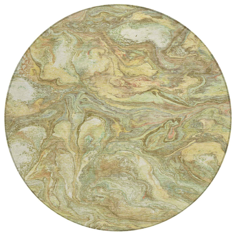 8' Gold And Taupe Round Abstract Washable Indoor Outdoor Area Rug