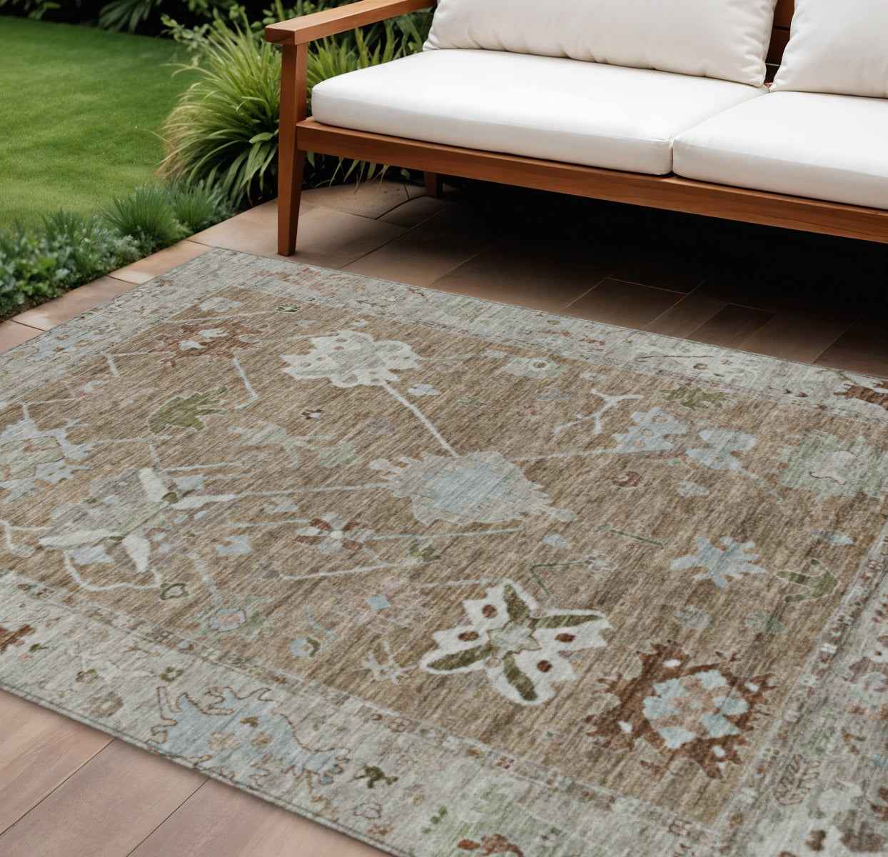 8' X 10' Brown And Gray Tribal Washable Indoor Outdoor Area Rug