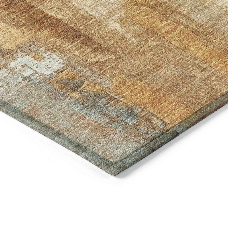 8' Copper And Ivory Round Abstract Washable Indoor Outdoor Area Rug