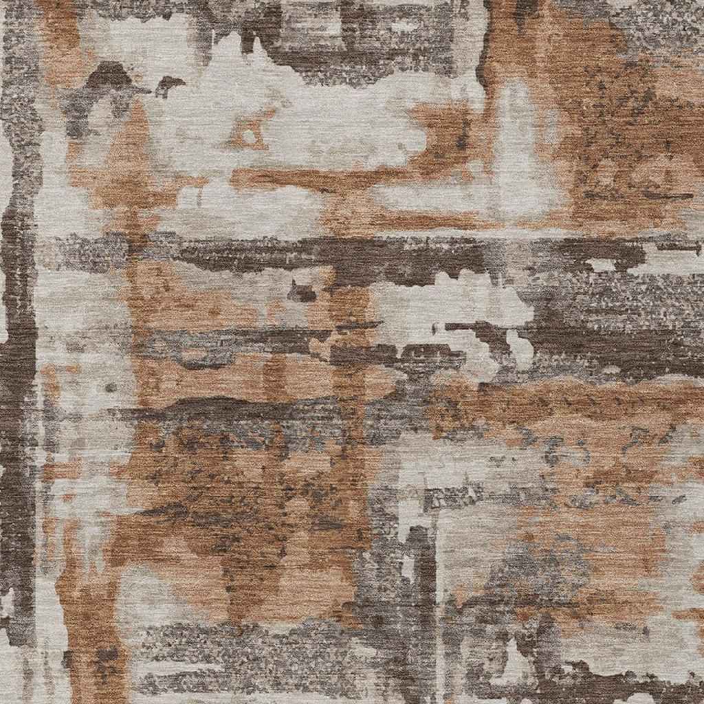 10' X 14' Rust And Taupe Abstract Washable Indoor Outdoor Area Rug