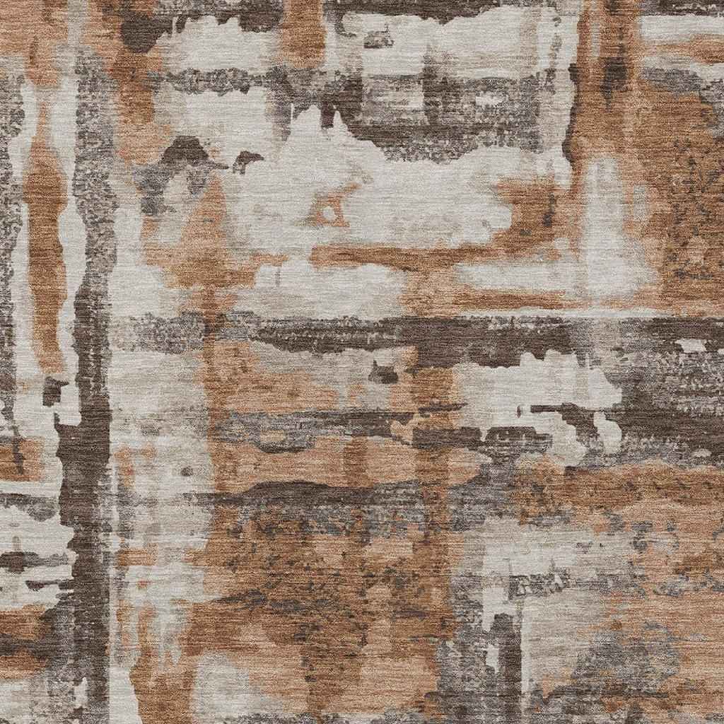 5' X 8' Rust And Taupe Abstract Washable Indoor Outdoor Area Rug
