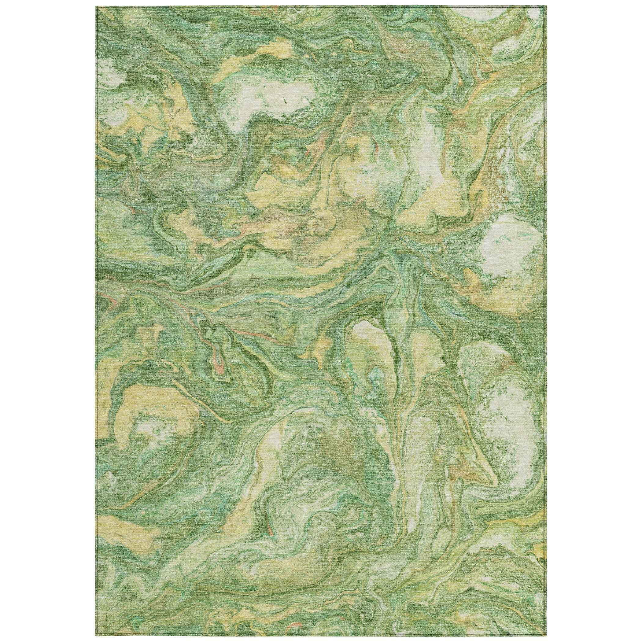 3' X 5' Green And Gold Abstract Washable Indoor Outdoor Area Rug