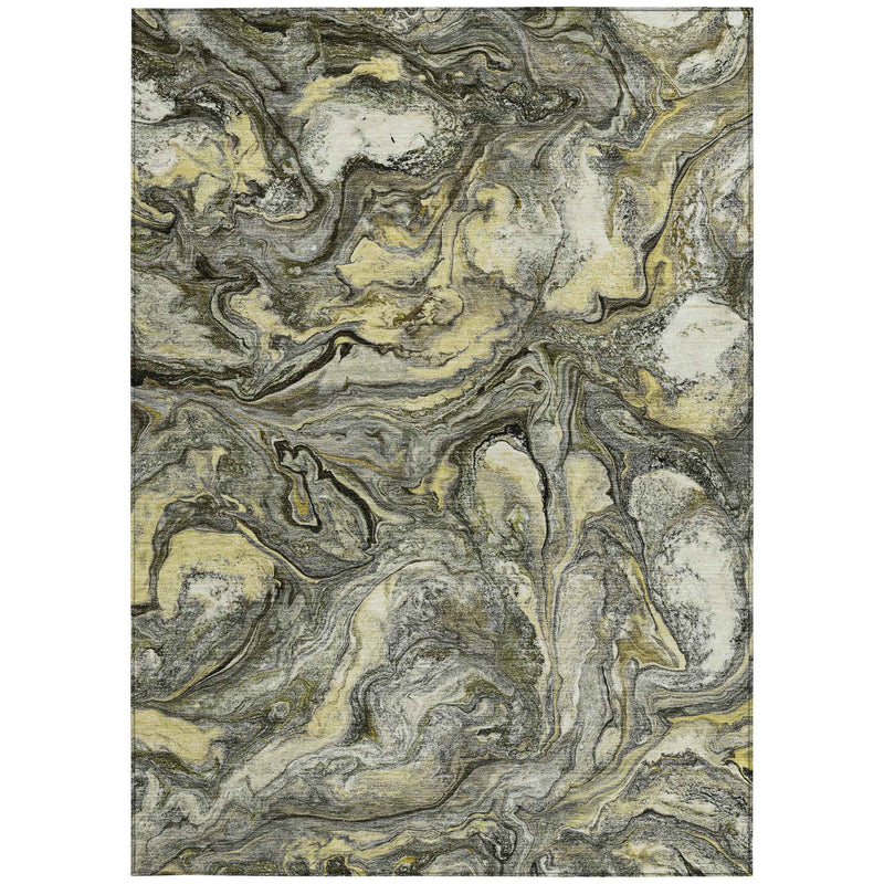 8' X 10' Pewter And Gold Abstract Washable Indoor Outdoor Area Rug