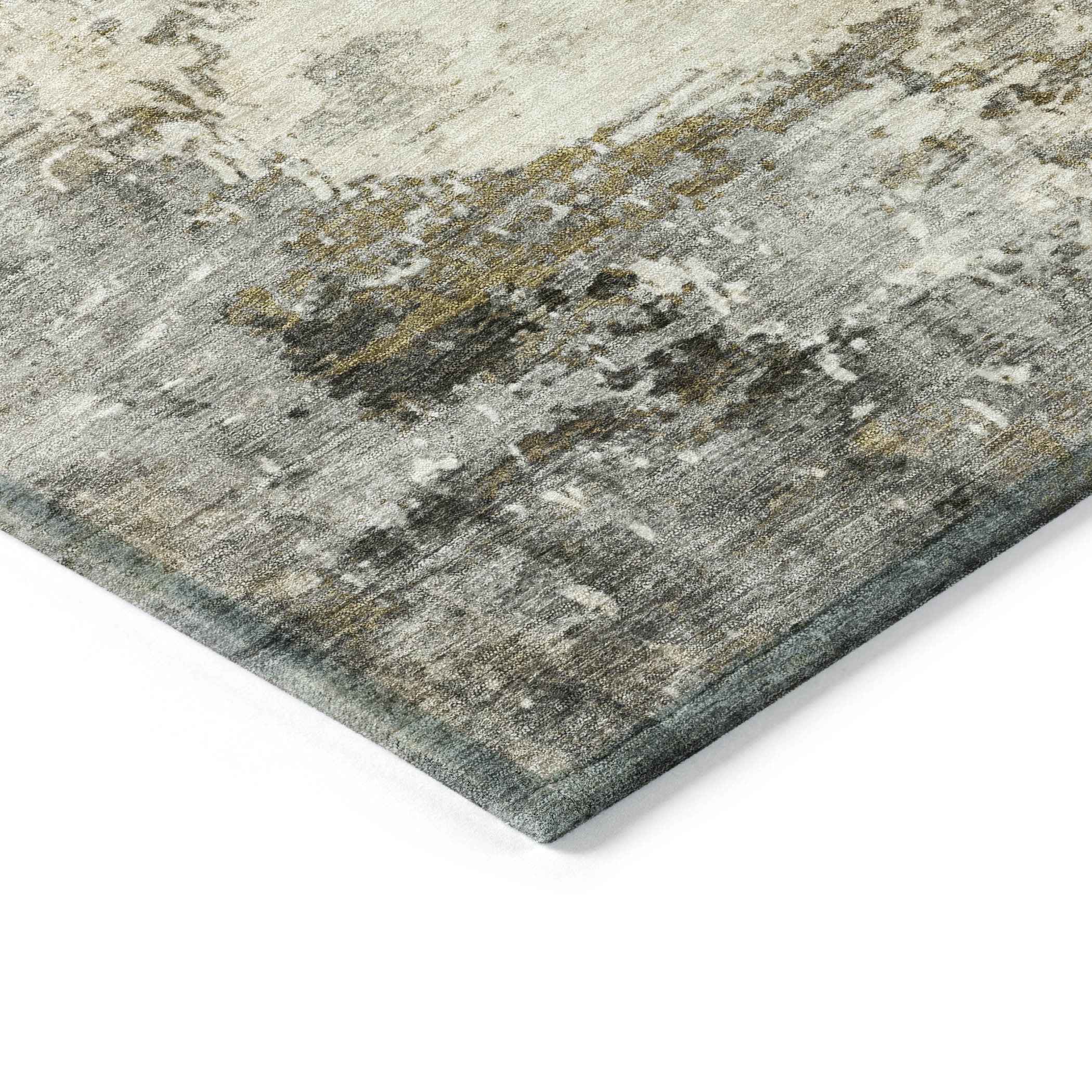 8' Pewter And Ivory Round Abstract Washable Indoor Outdoor Area Rug