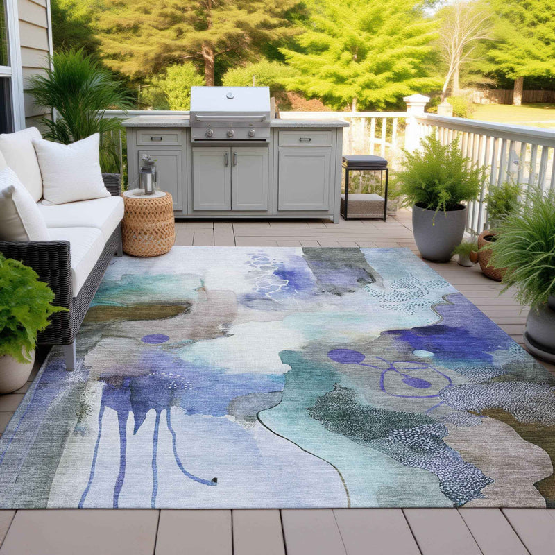 10' X 14' Brown Purple And Ivory Abstract Washable Indoor Outdoor Area Rug