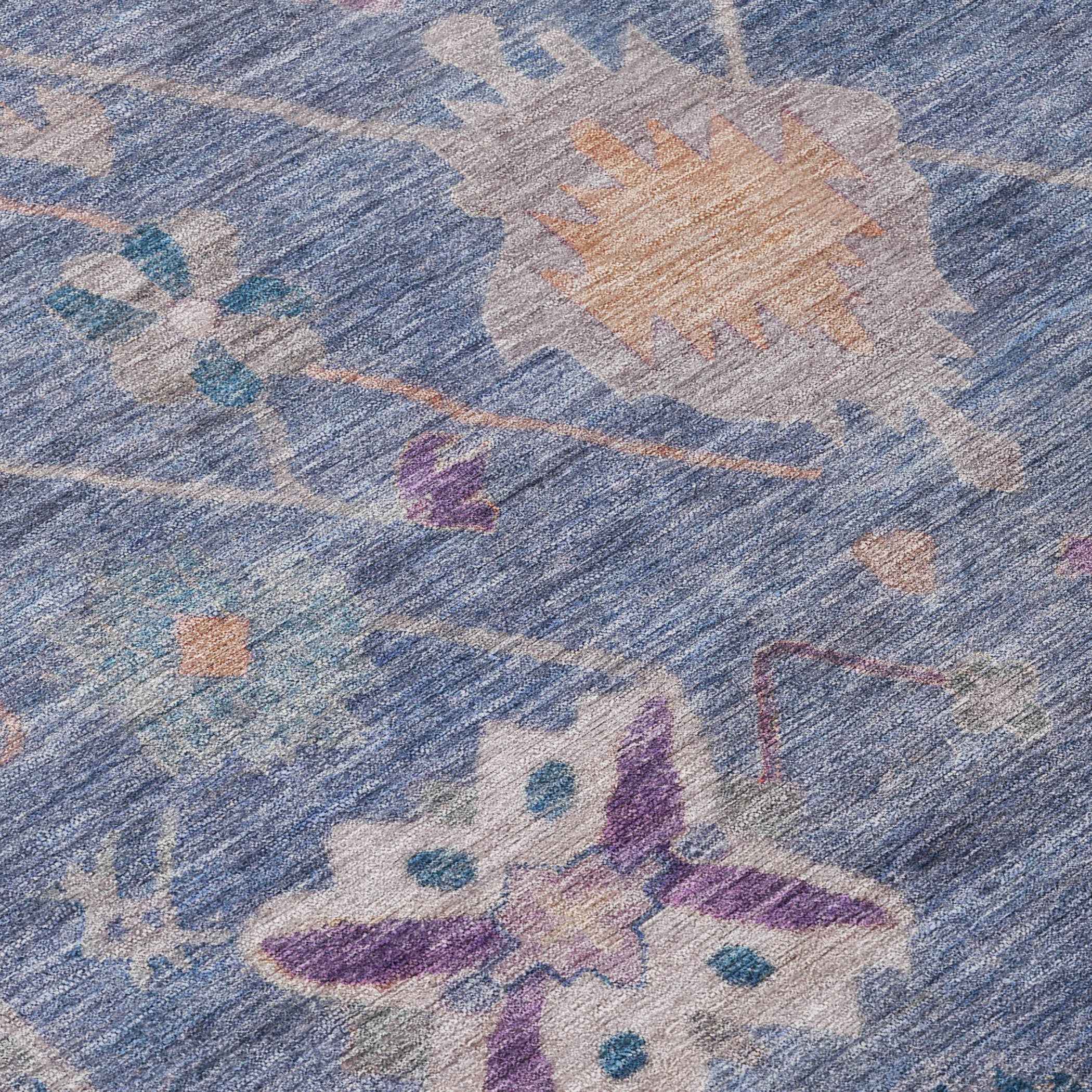 9' X 12' Blue And Purple Tribal Washable Indoor Outdoor Area Rug