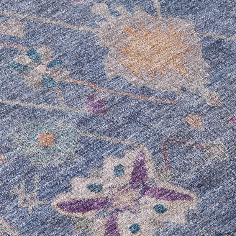 9' X 12' Blue And Purple Tribal Washable Indoor Outdoor Area Rug