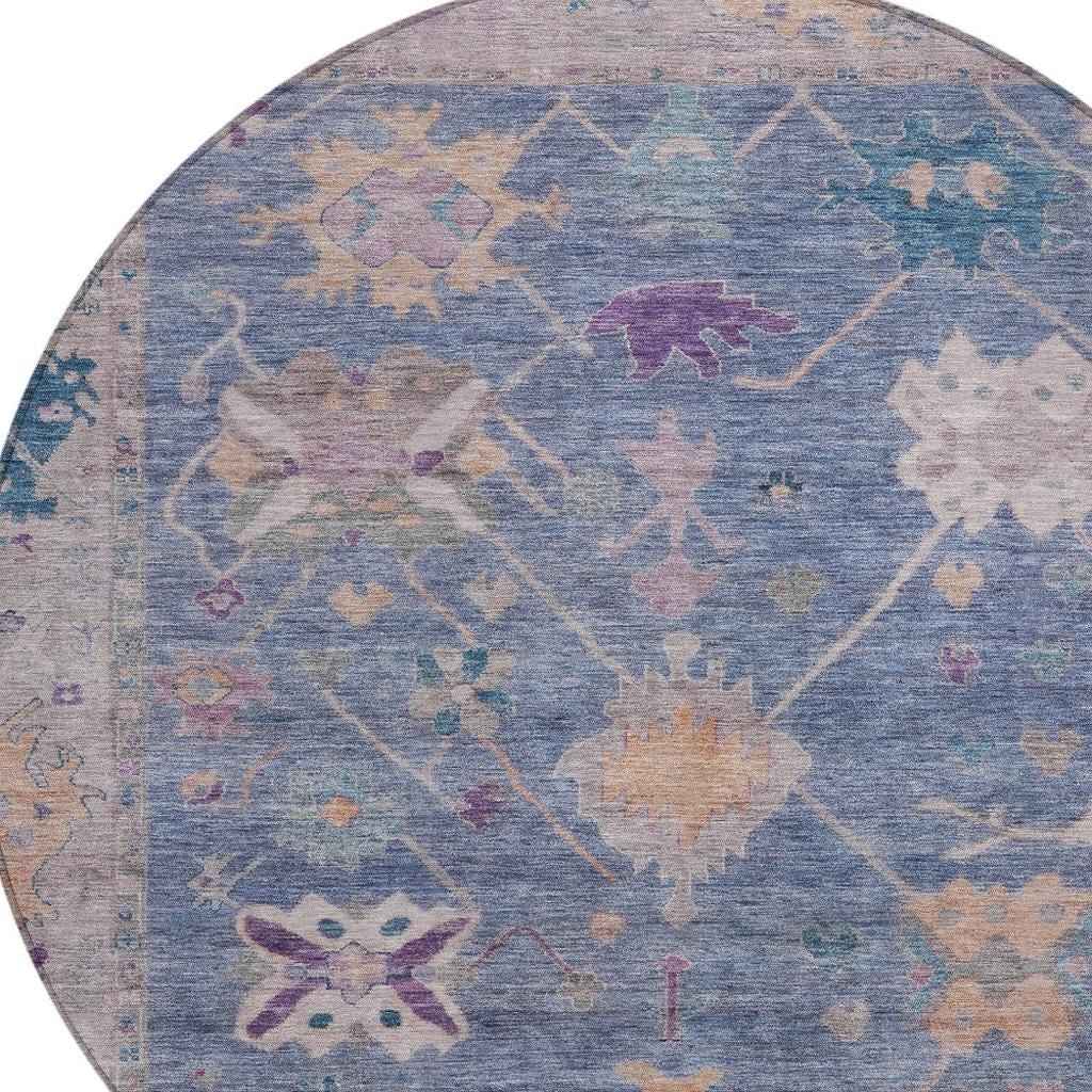 8' Blue And Purple Round Tribal Washable Indoor Outdoor Area Rug Default Title