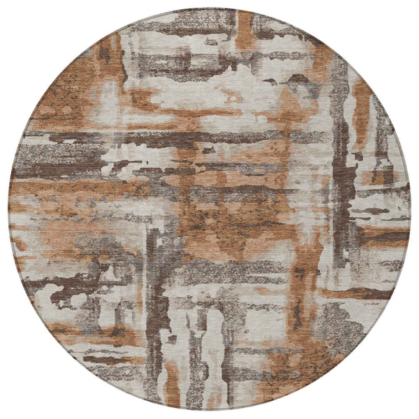 8' Rust And Taupe Round Abstract Washable Indoor Outdoor Area Rug