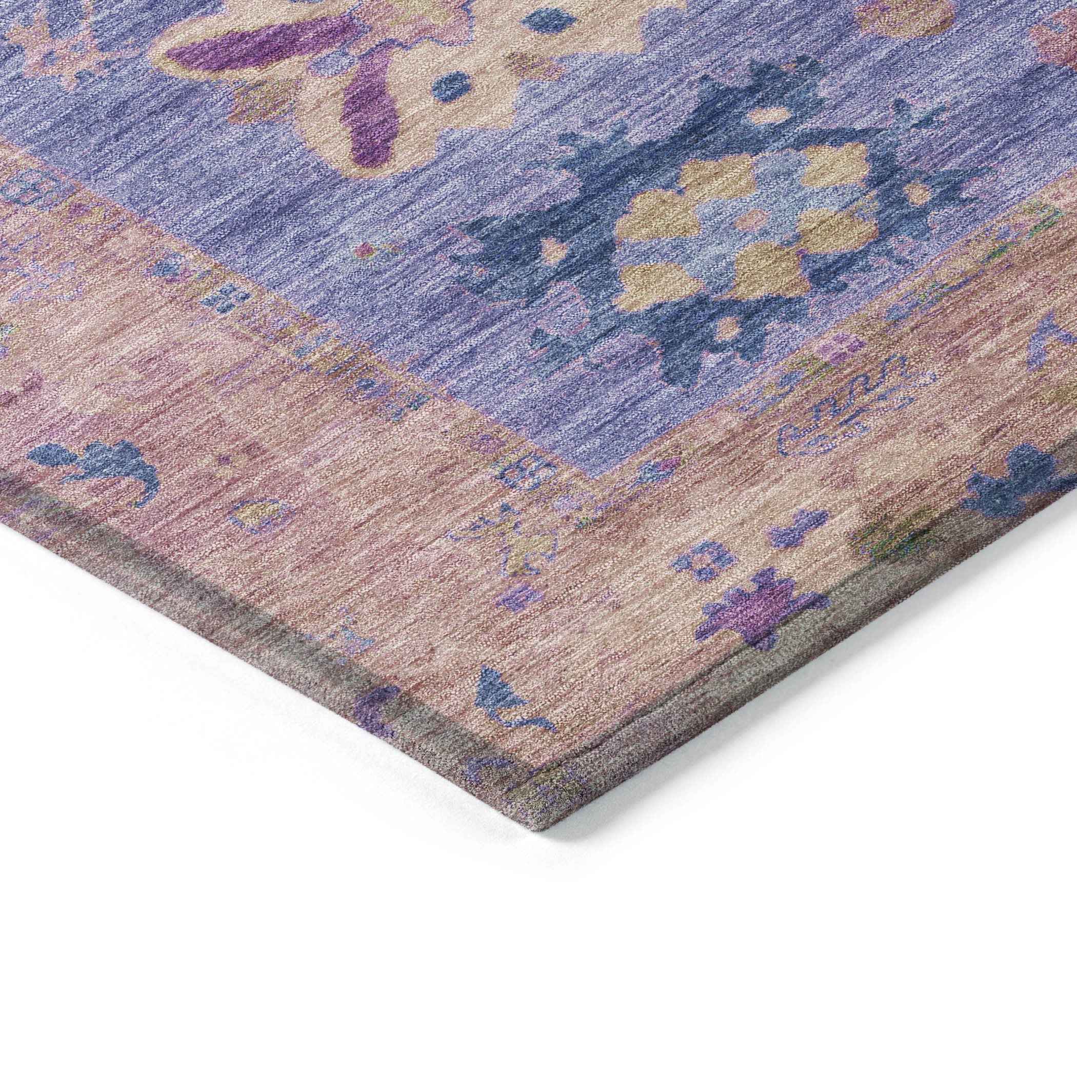 9' X 12' Purple And Blue Tribal Washable Indoor Outdoor Area Rug
