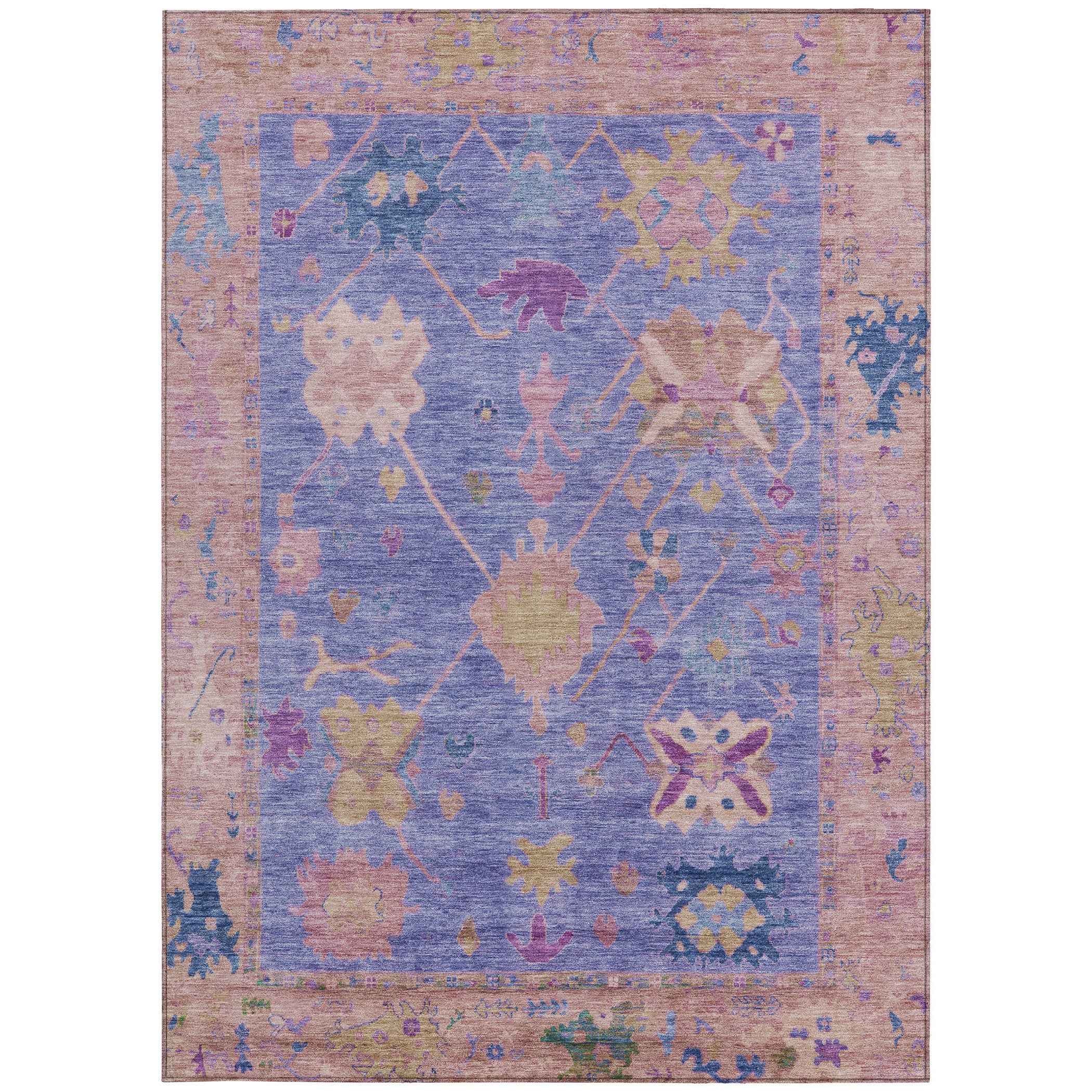 9' X 12' Purple And Blue Tribal Washable Indoor Outdoor Area Rug