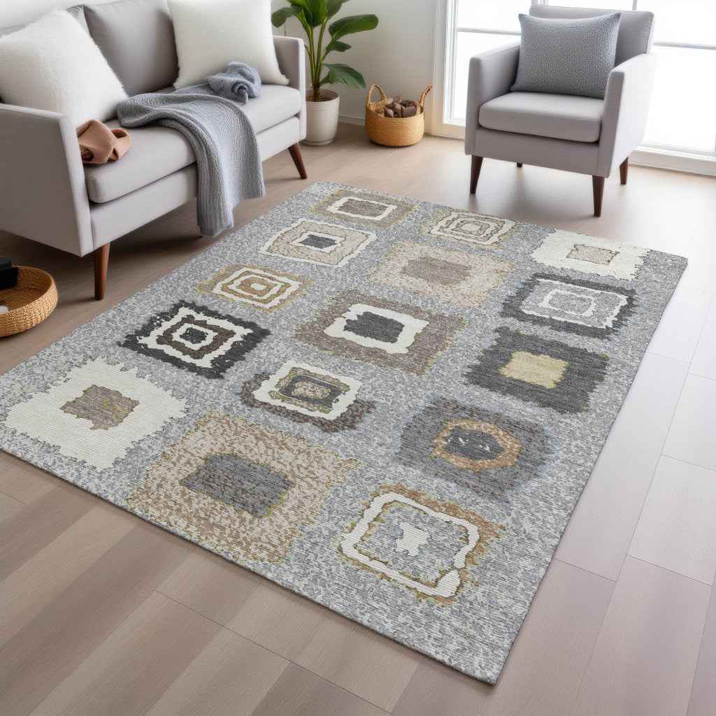 3' X 5' Gray Charcoal And Beige Geometric Washable Indoor Outdoor Area Rug