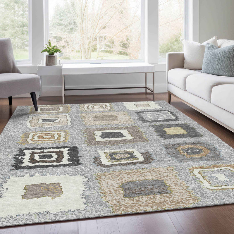 3' X 5' Gray Charcoal And Beige Geometric Washable Indoor Outdoor Area Rug