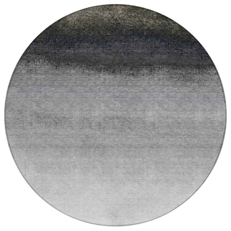 8' Silver And Black Round Ombre Washable Indoor Outdoor Area Rug