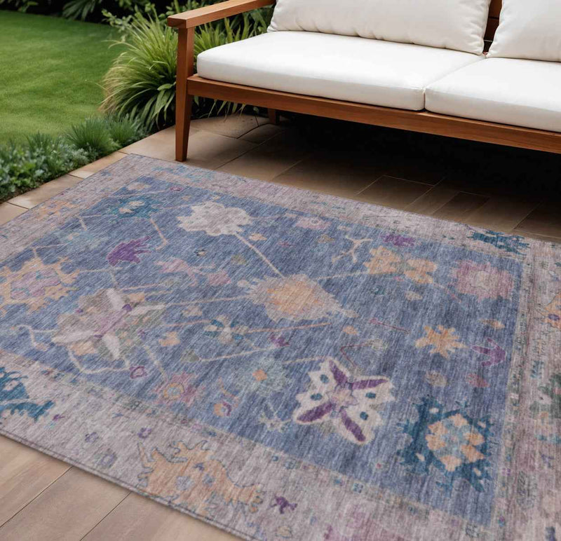 8' X 10' Blue And Purple Tribal Washable Indoor Outdoor Area Rug
