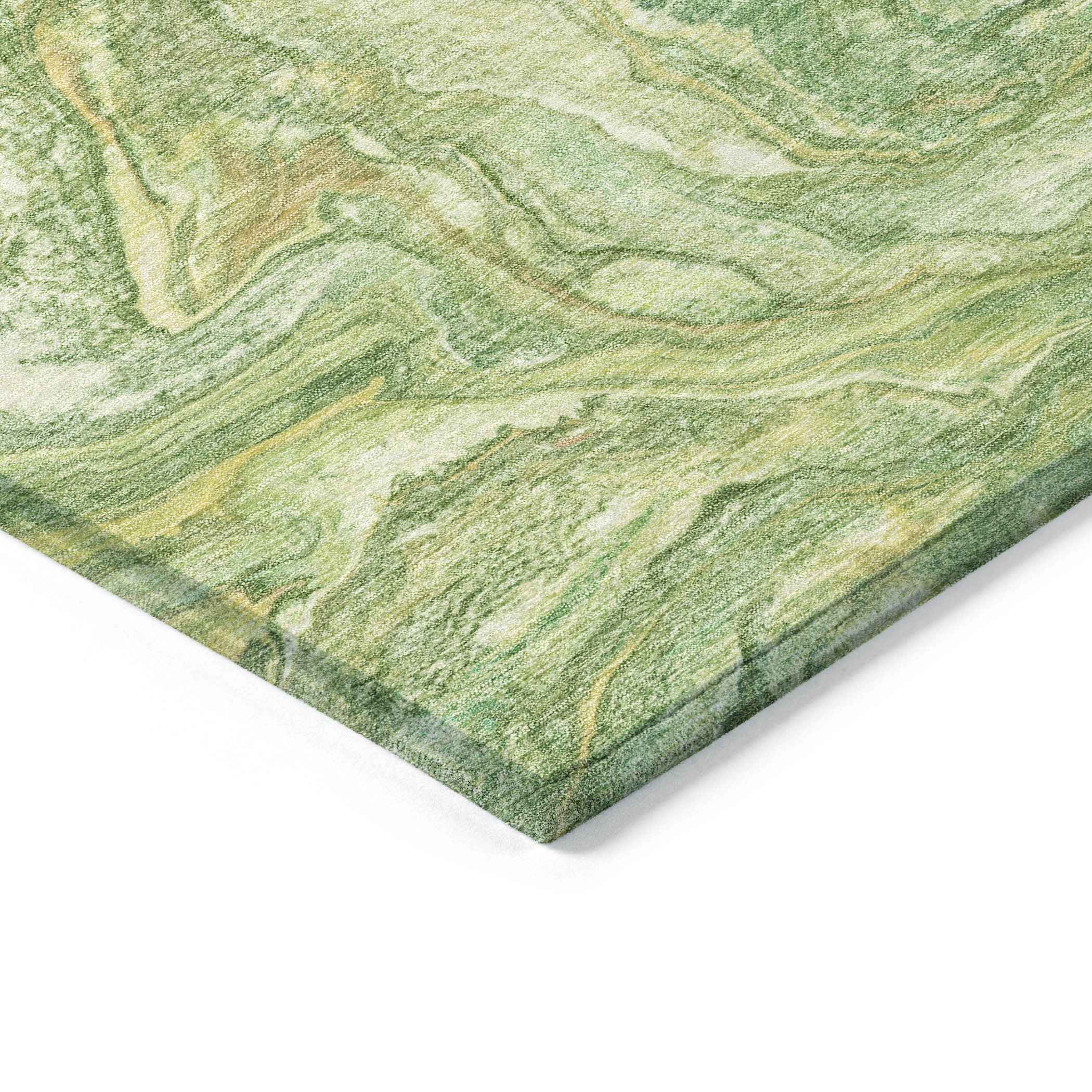 9' X 12' Green And Gold Abstract Washable Indoor Outdoor Area Rug