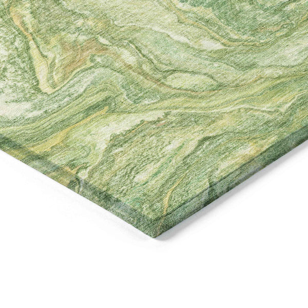 9' X 12' Green And Gold Abstract Washable Indoor Outdoor Area Rug