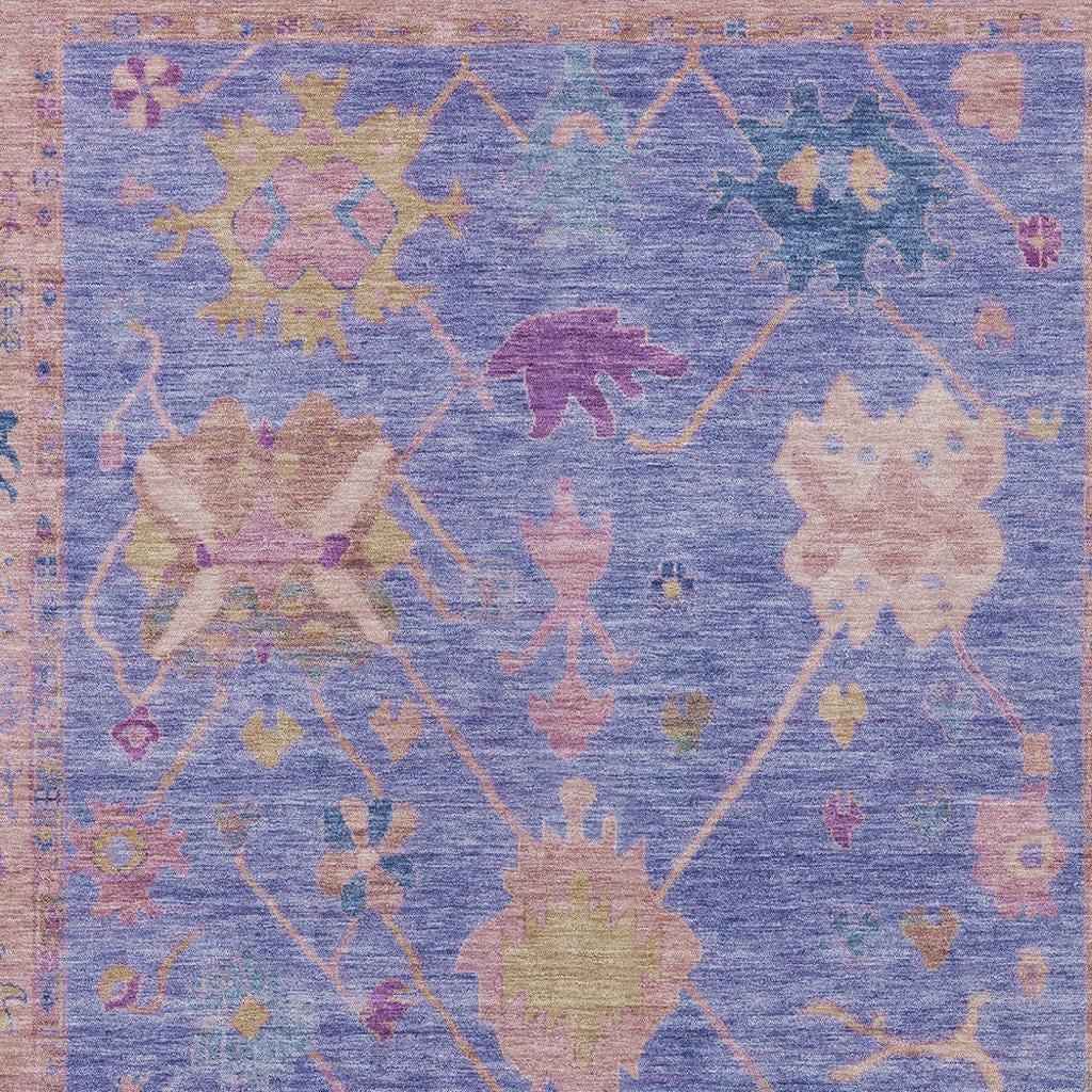 8' X 10' Purple And Blue Tribal Washable Indoor Outdoor Area Rug